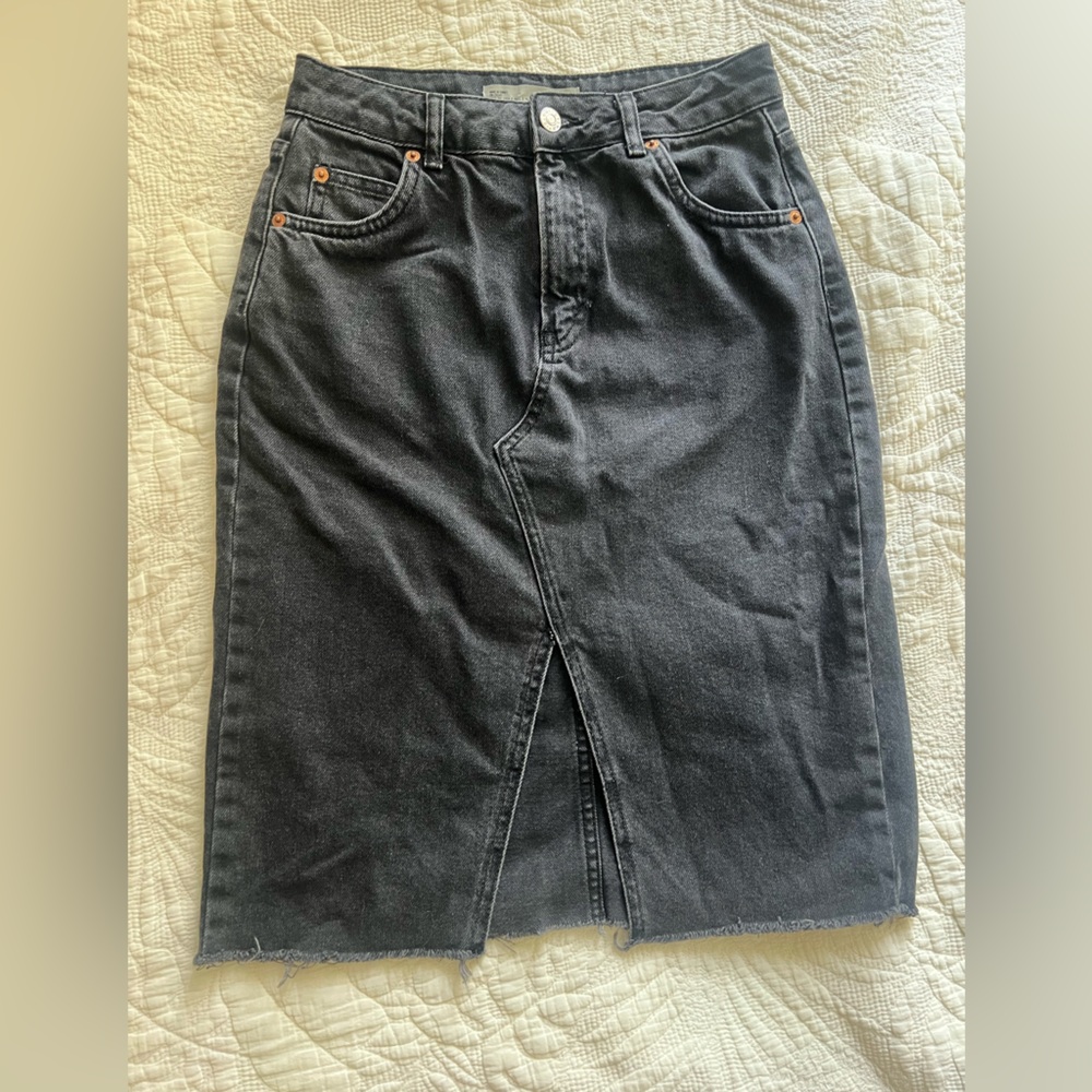 Topshop Asos Black Denim Midi Skirt